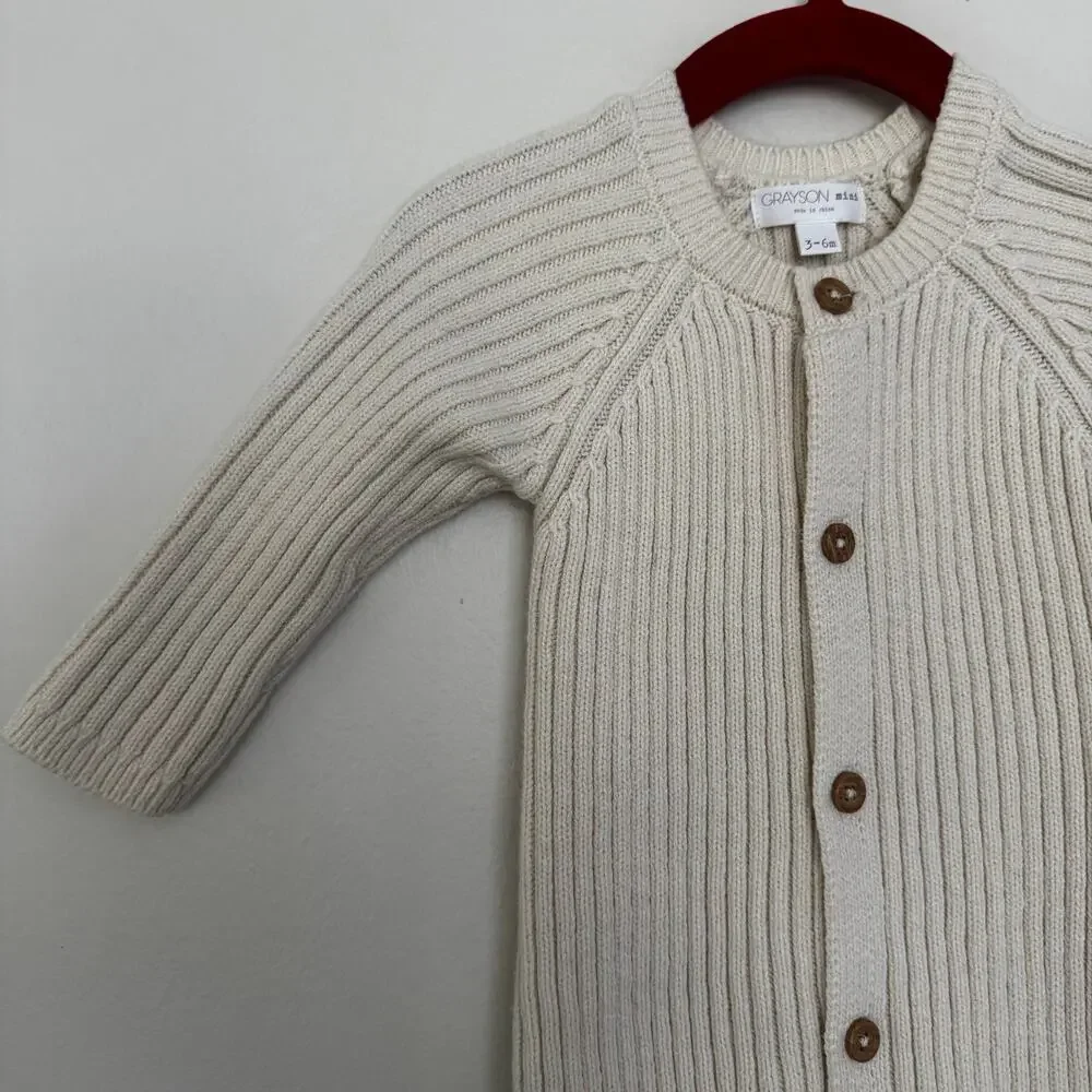 GRAYSON mini Ribbed Knit Baby Romper in Cream